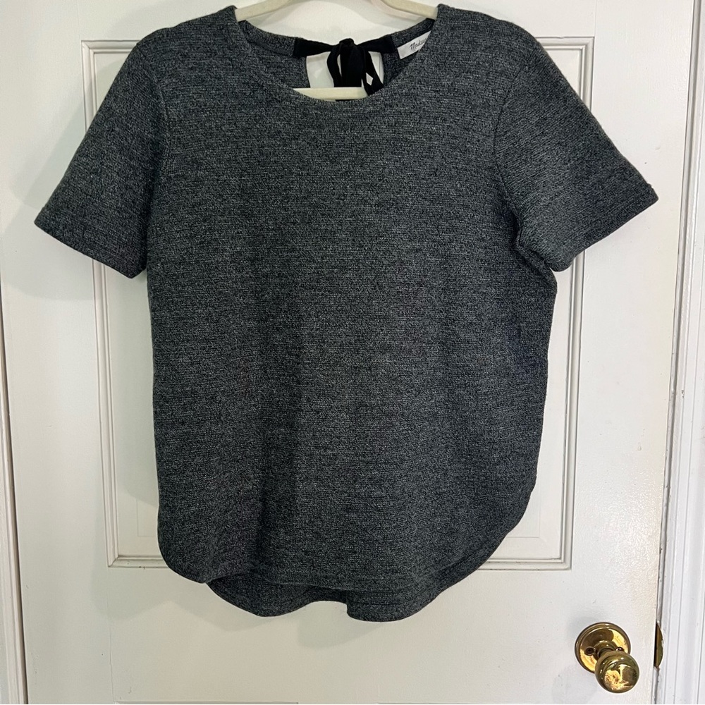 Madewell, short sleeve rounded hem bow back sweater.